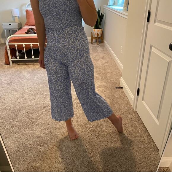 Intermix Blue White Floral Smocked Jumpsuit 4 - Picture 5 of 12
